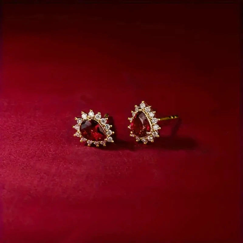 Sara Shiny Red CZ Stud Earrings