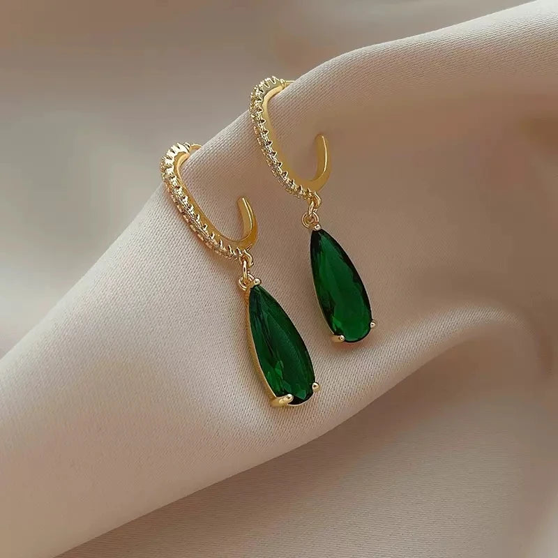 Elegant Green CZ Drop Earrings