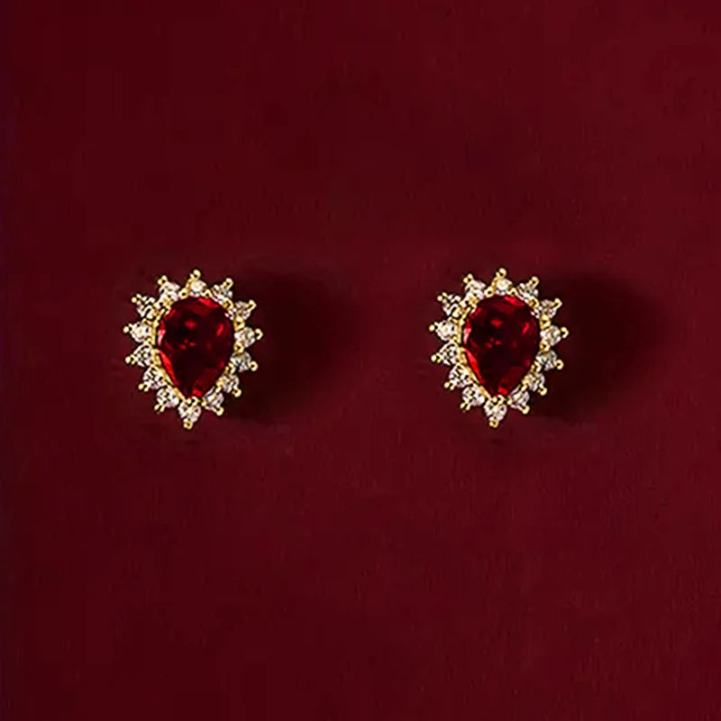 Sara Shiny Red CZ Stud Earrings