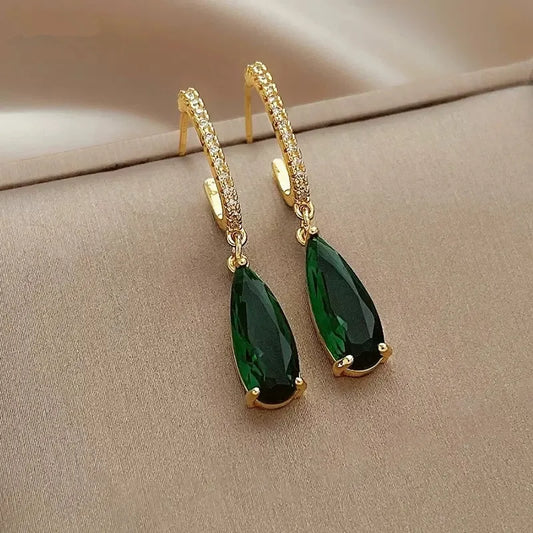 Elegant Green CZ Drop Earrings