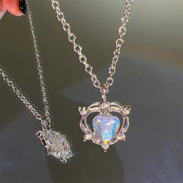 Pink Crystal Heart Pendant Necklace 💖