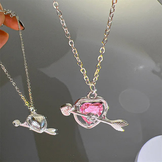 Pink Crystal Heart Pendant Necklace 💖