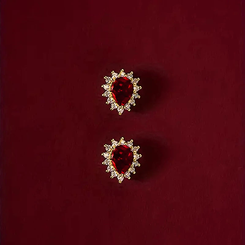 Sara Shiny Red CZ Stud Earrings