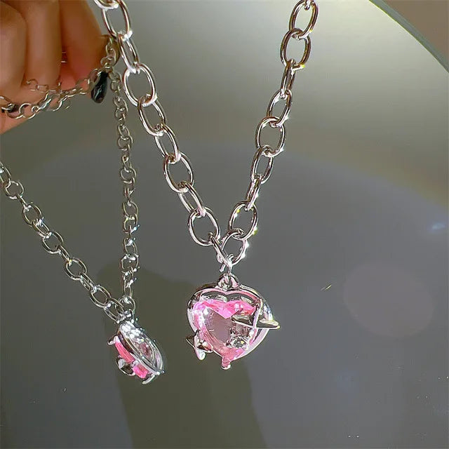 Pink Crystal Heart Pendant Necklace 💖