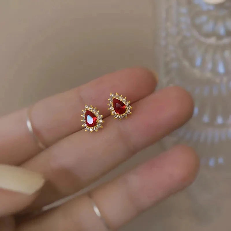 Sara Shiny Red CZ Stud Earrings