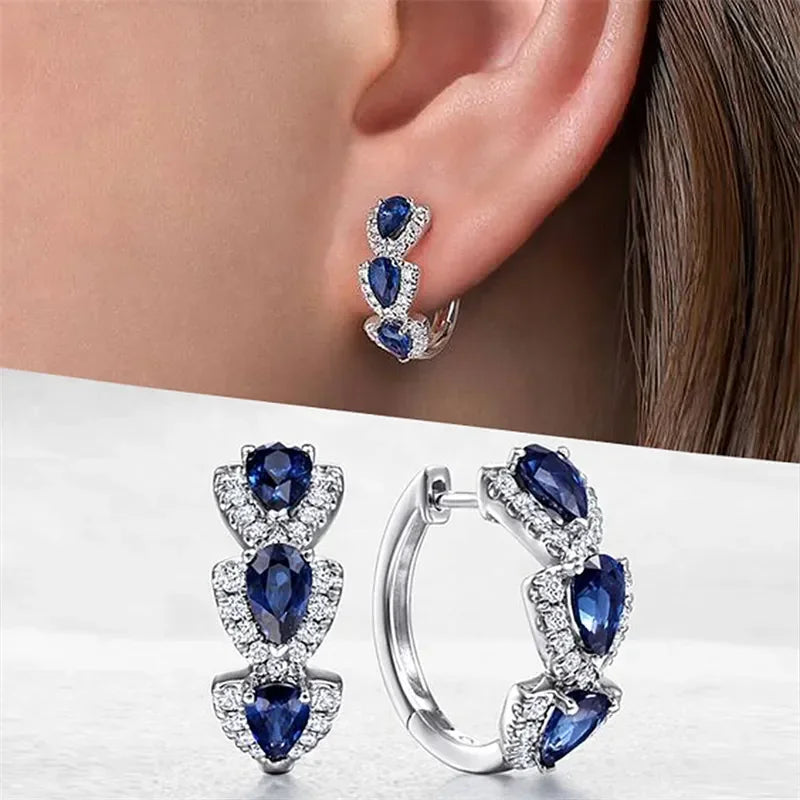 Luxury Blue Cubic Zirconia Hoop Earrings 💎