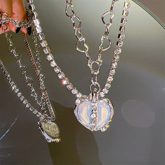 Pink Crystal Heart Pendant Necklace 💖