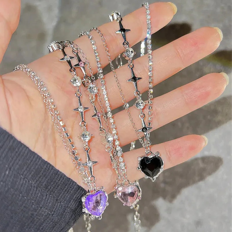 Pink Crystal Heart Pendant Necklace 💖